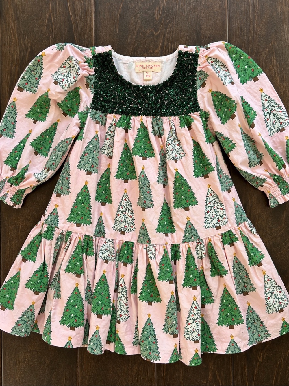 Pink Chicken Girls 4Y Pink Christmas Tree Sequin Holiday Dress